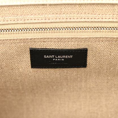 Saint Laurent Linen Calfskin Small Rive Gauche Tote Greggio Natural 6 of 9