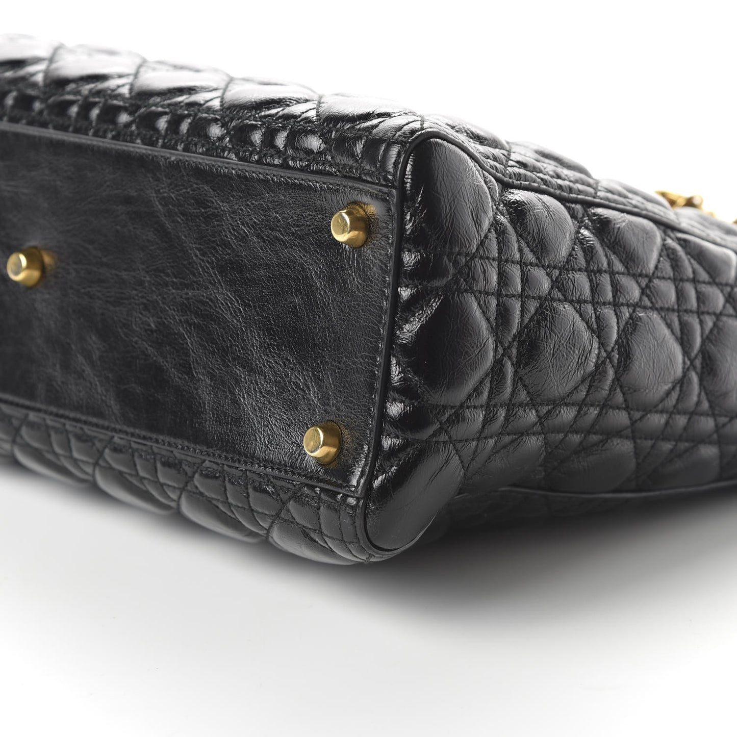 Crinkled Patent Cannage Large Lady Dior Black