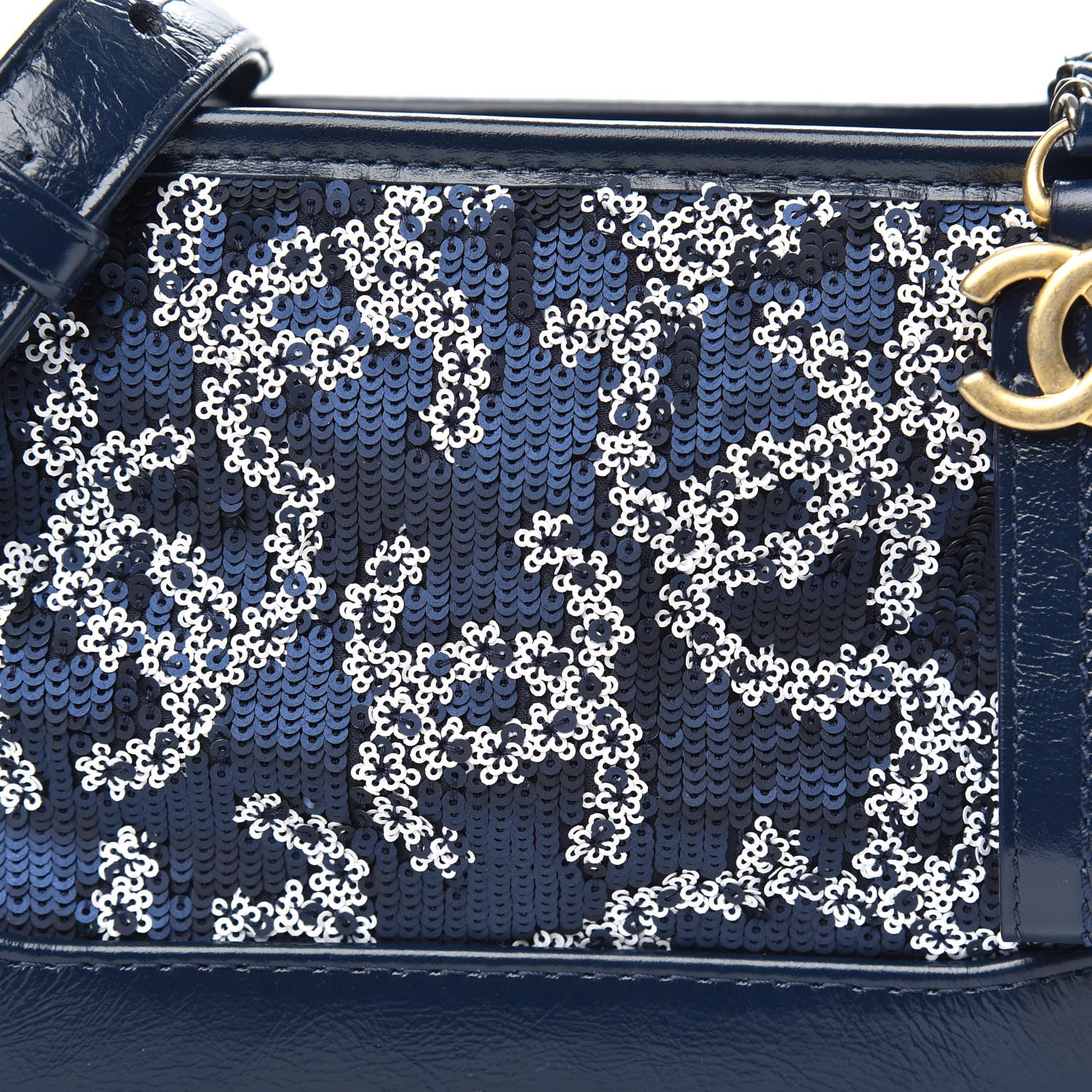 Chanel Sequin Calfskin Small Gabrielle Hobo Navy Blue White 8 of 11