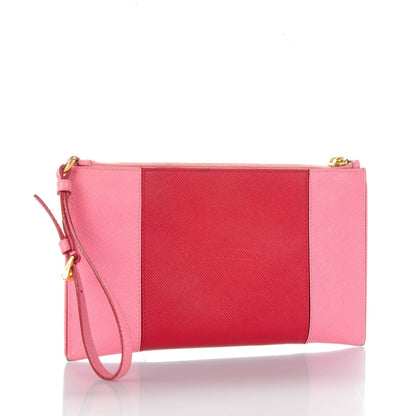 Prada Saffiano Colour Bi-Color Wristlet Clutch Fuoco Geranio 3 of 8