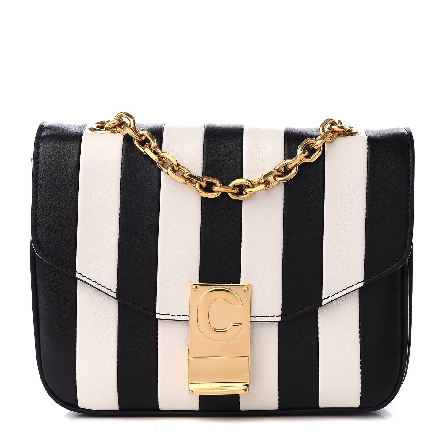 Shiny Calfskin Stripes Small C Bag Black
