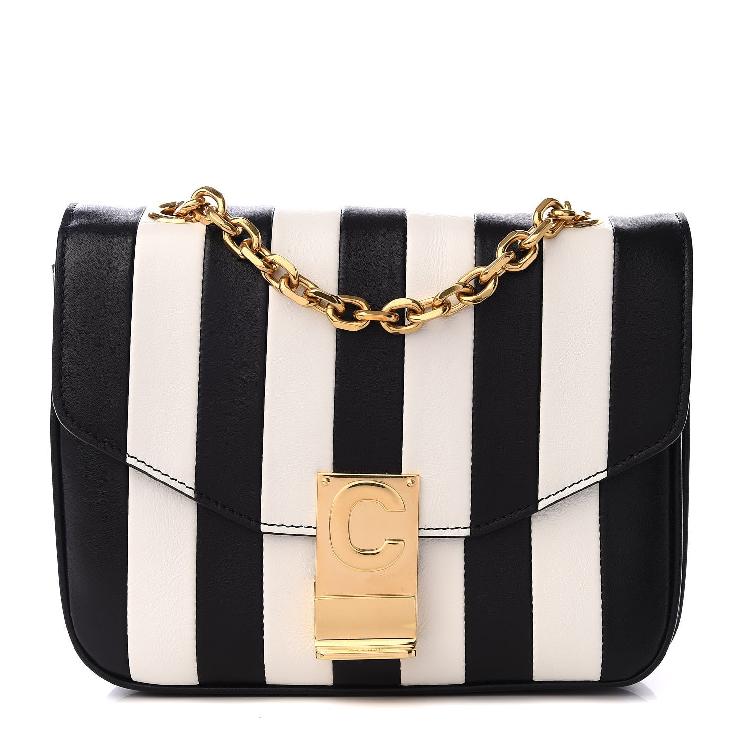Celine Shiny Calfskin Stripes Small C Bag Black 1 of 8