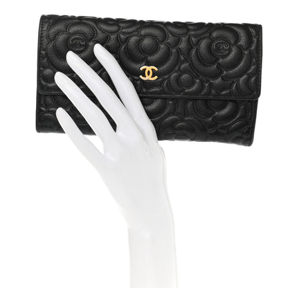 Chanel Caviar Camellia Embossed Flap Wallet Black 2 of 8
