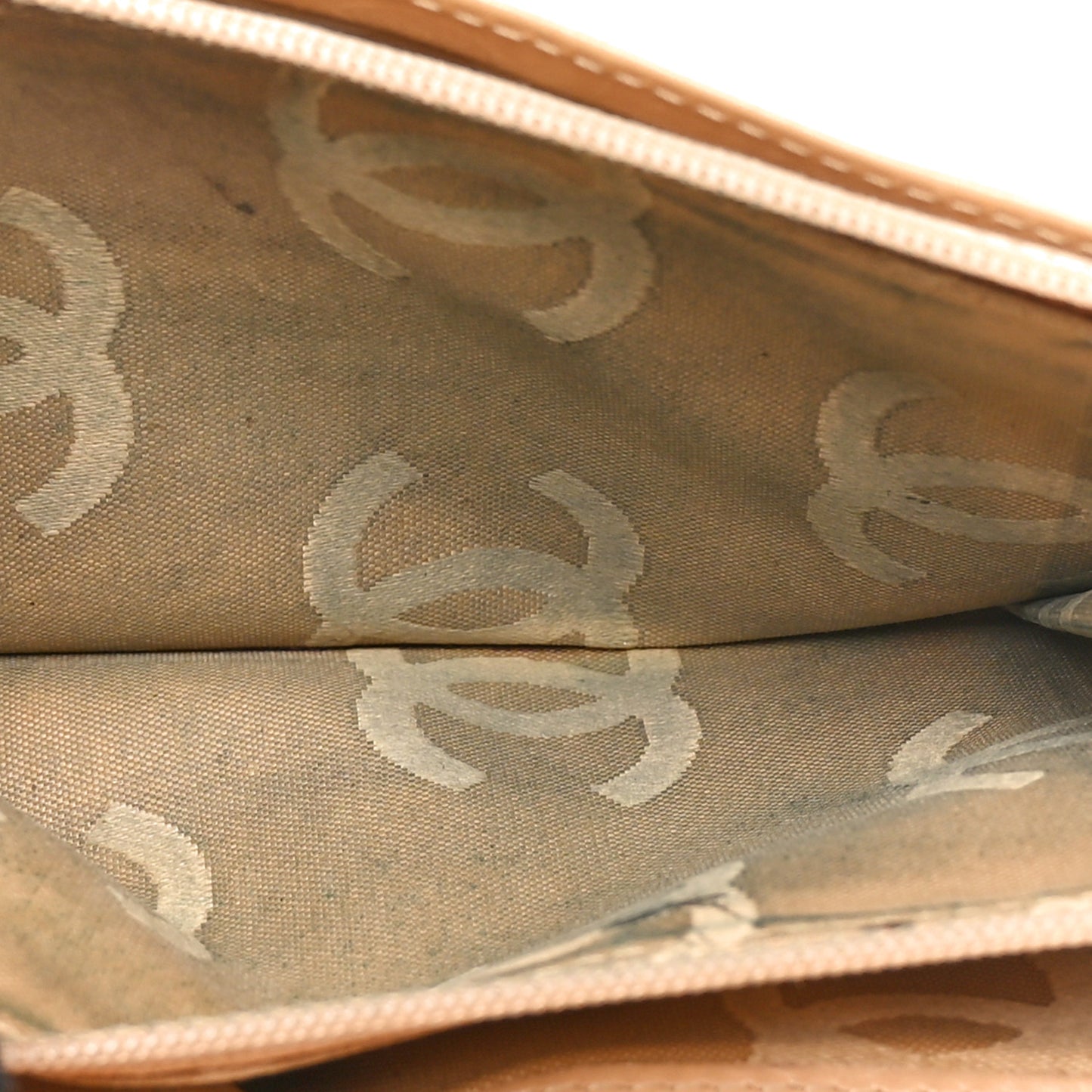 Calfskin Quilted Cambon Yen Wallet Beige Black