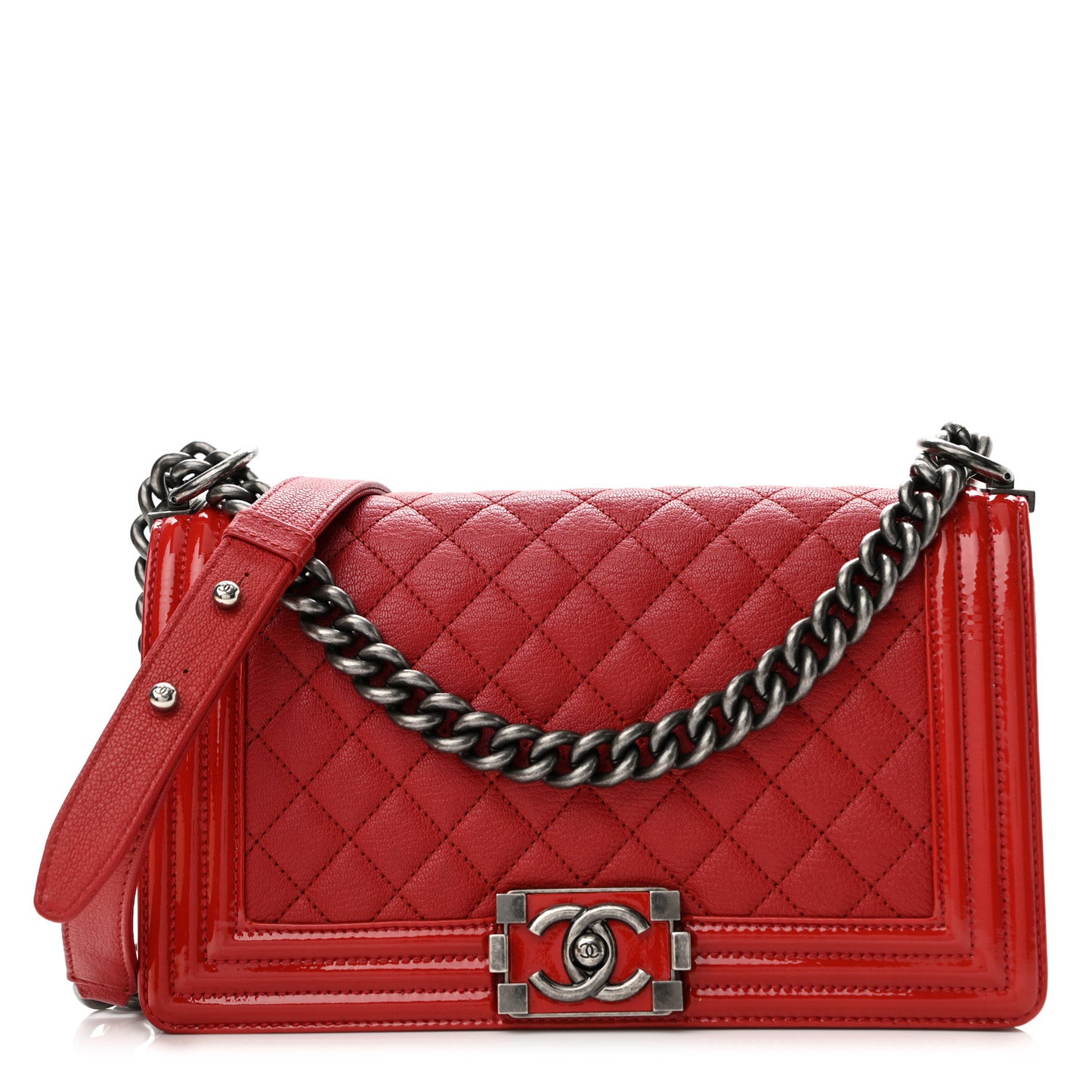 Goatskin Quilted Patent Medium Duo Boy Flap Red
