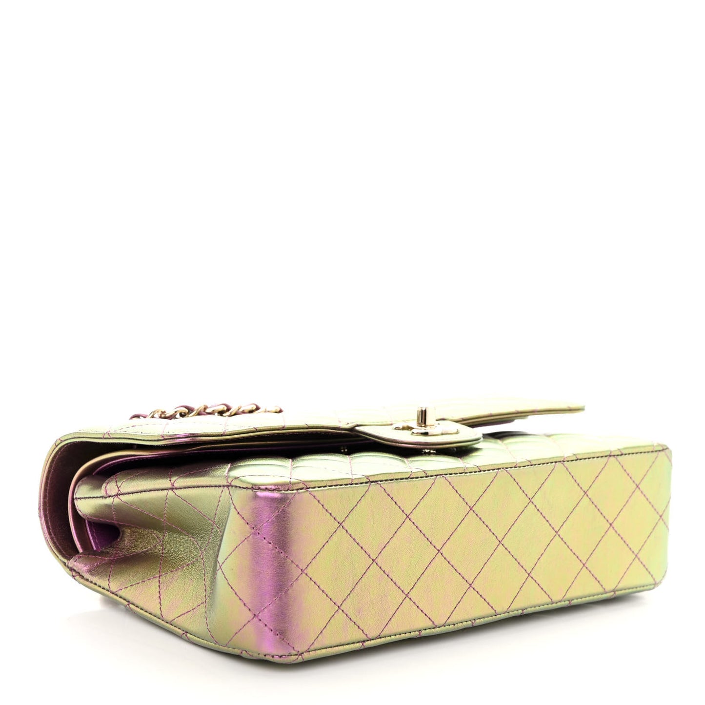 Iridescent Lambskin Quilted Medium Double Flap Purple
