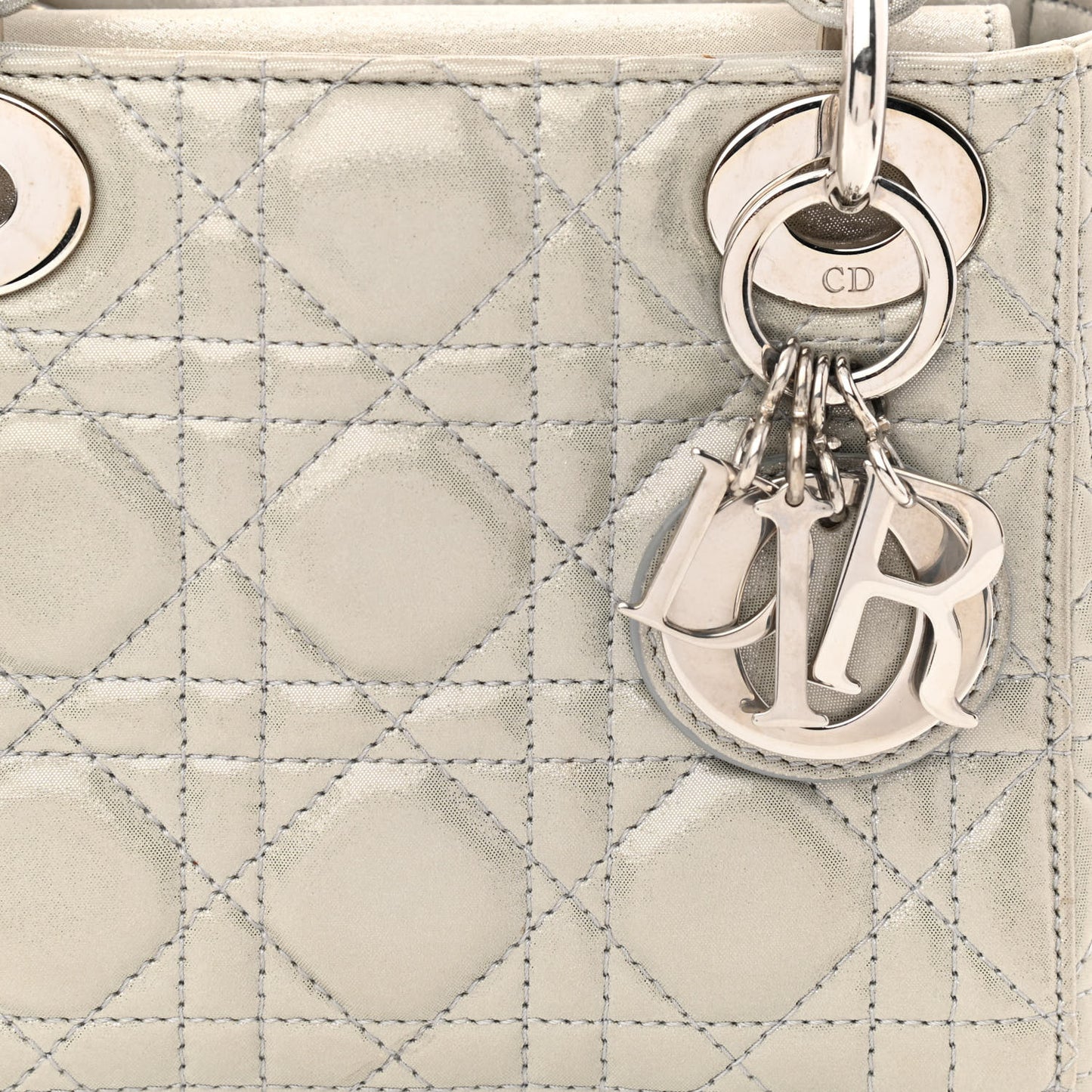 Metallic Nubuck Cannage Mini Lady Dior Silver
