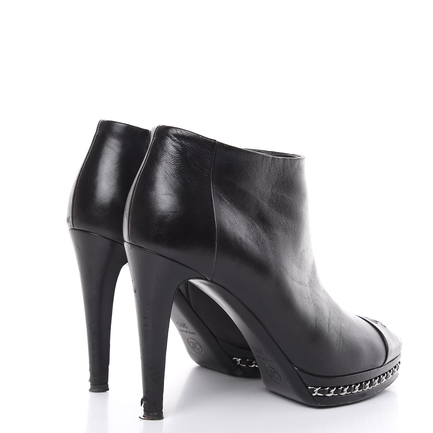 Lambskin CC Platform Cap Toe Chain Ankle Boots 38.5 Black