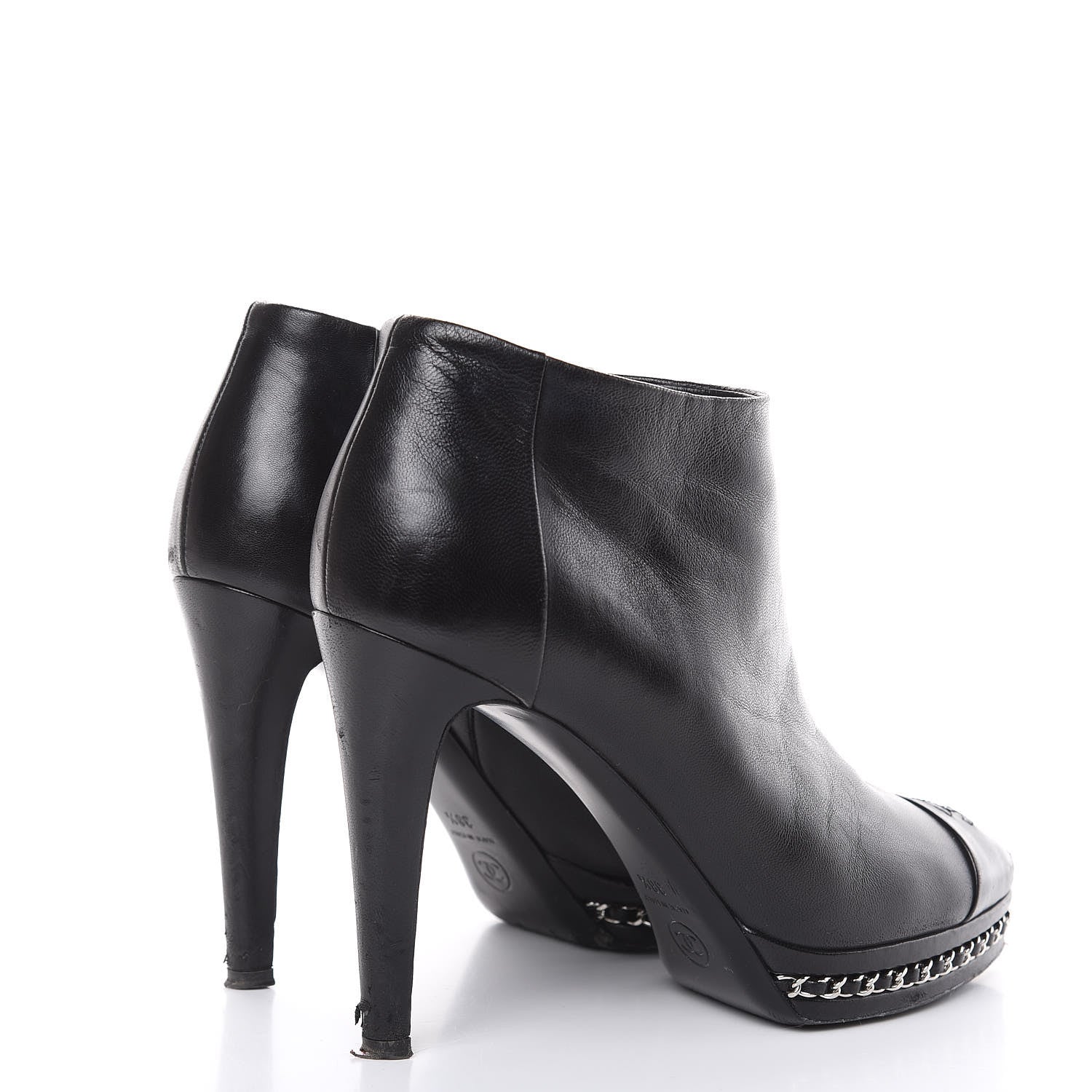 Chanel Lambskin CC Platform Cap Toe Chain Ankle Boots 38.5 Black 6 of 16