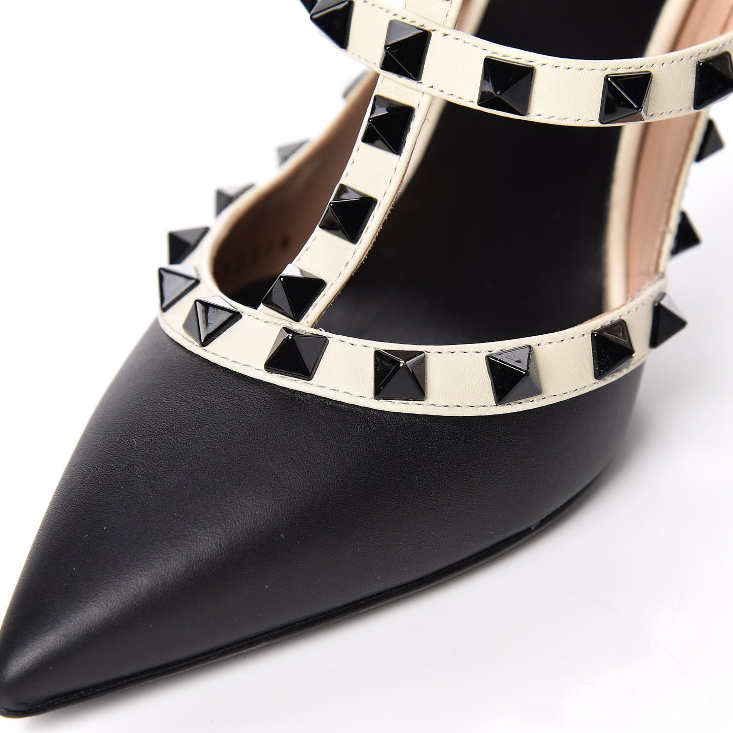 Calfskin Rockstud Ankle Strap 100mm Pumps 37.5 Black Light Ivory