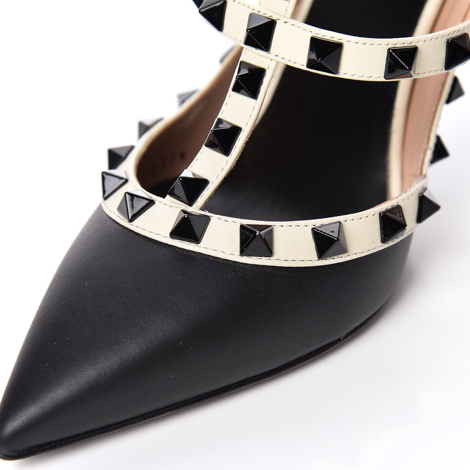 Valentino Garavani Calfskin Rockstud Ankle Strap 100mm Pumps 37.5 Black Light Ivory 15 of 15