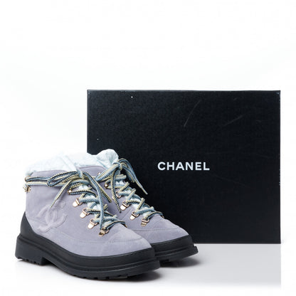 Chanel Suede Nylon Lace Up Snow Boots 38 Grey Blue 10 of 10