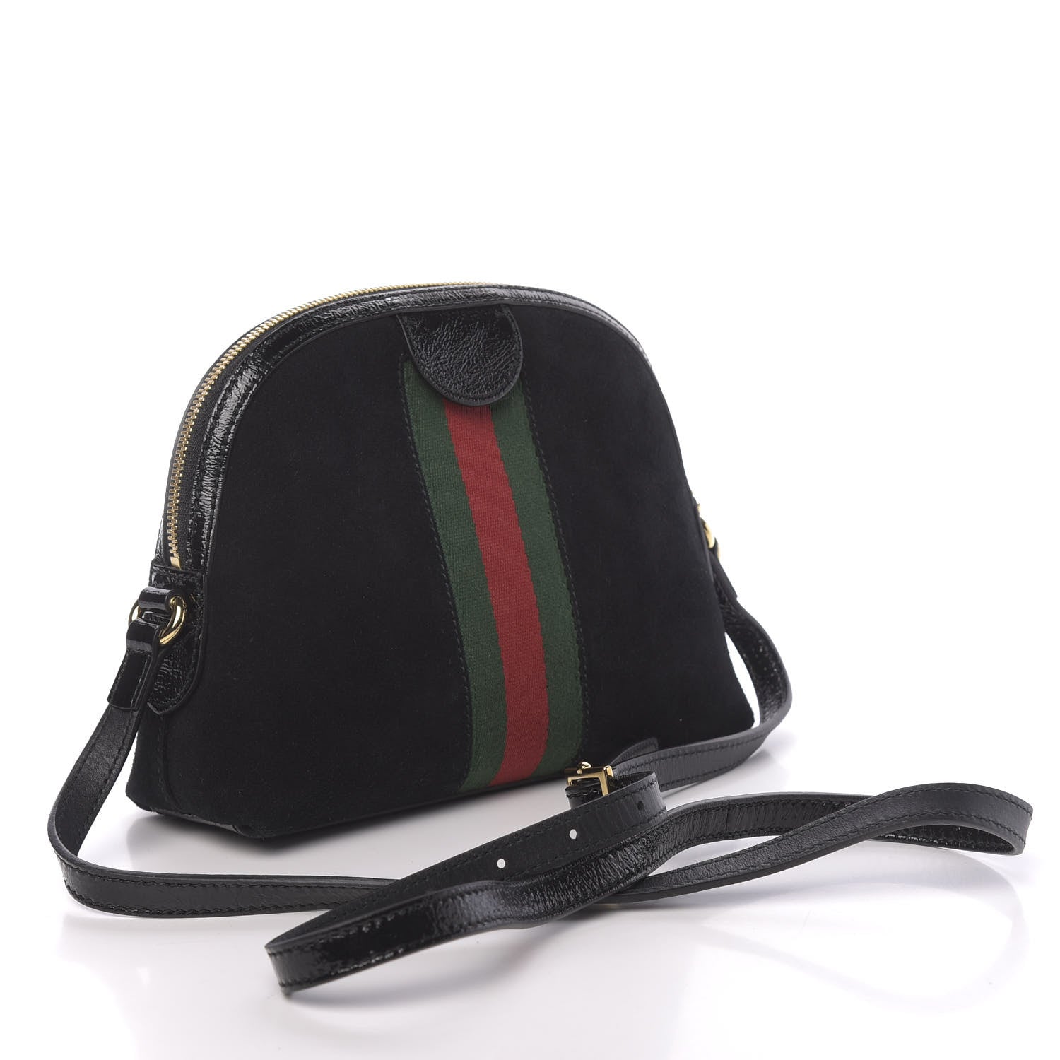 Gucci Suede Patent Web GG Small Ophidia Dome Shoulder Bag Black 3 of 10