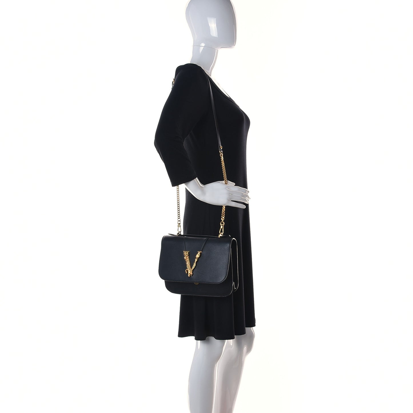 Vitello Barocco Virtus Top Handle Shoulder Bag Black