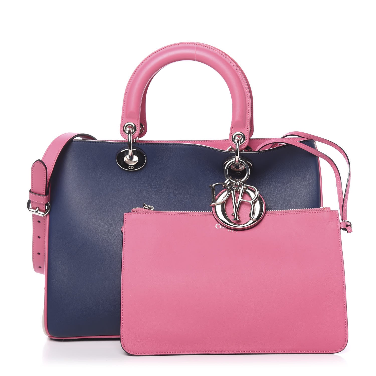 Christian Dior Smooth Calfskin Medium Tri-Color Diorissimo Bag Navy Pink 1 of 11