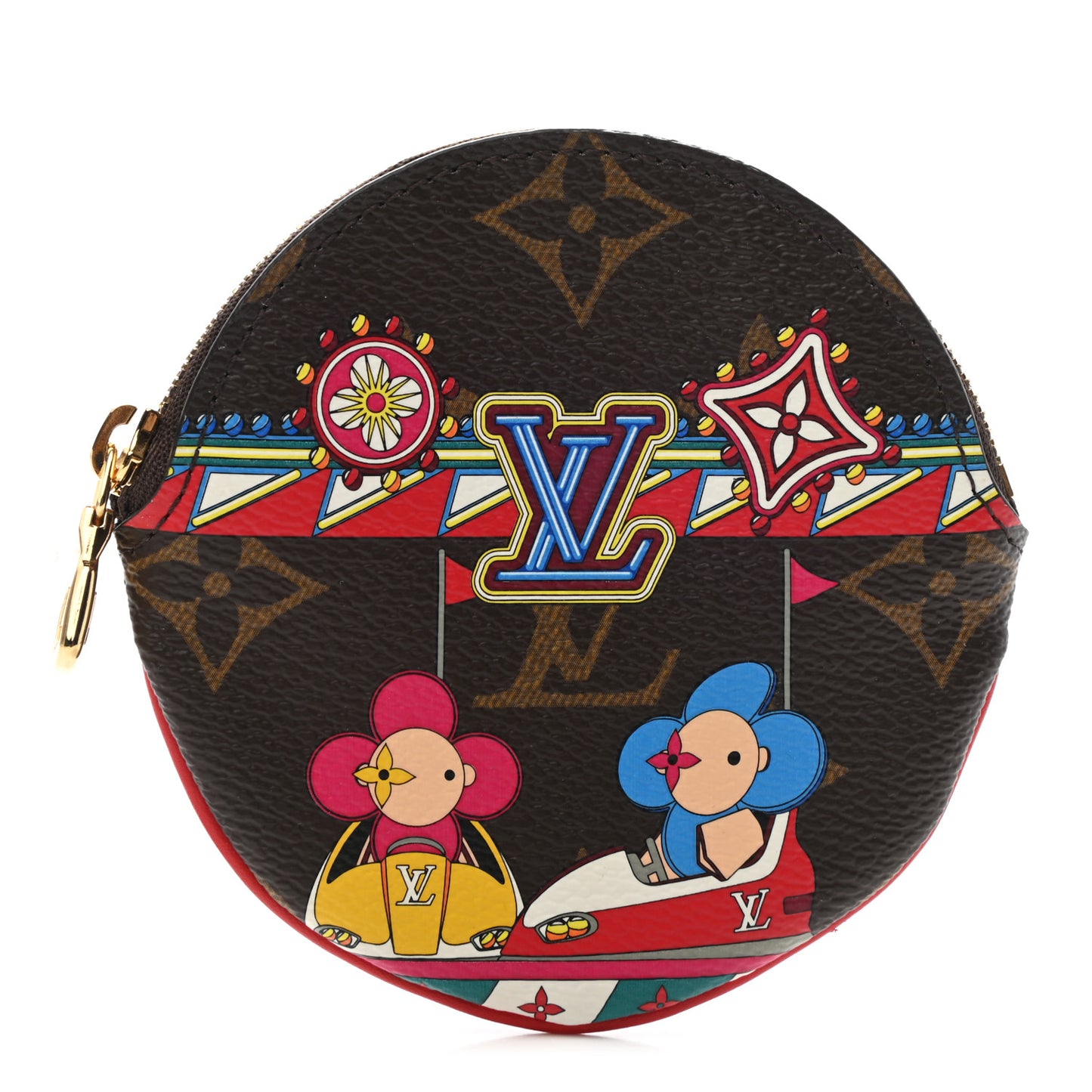 Monogram 2020 Christmas Animation Bumper Cars Round Coin Purse Coquelicot