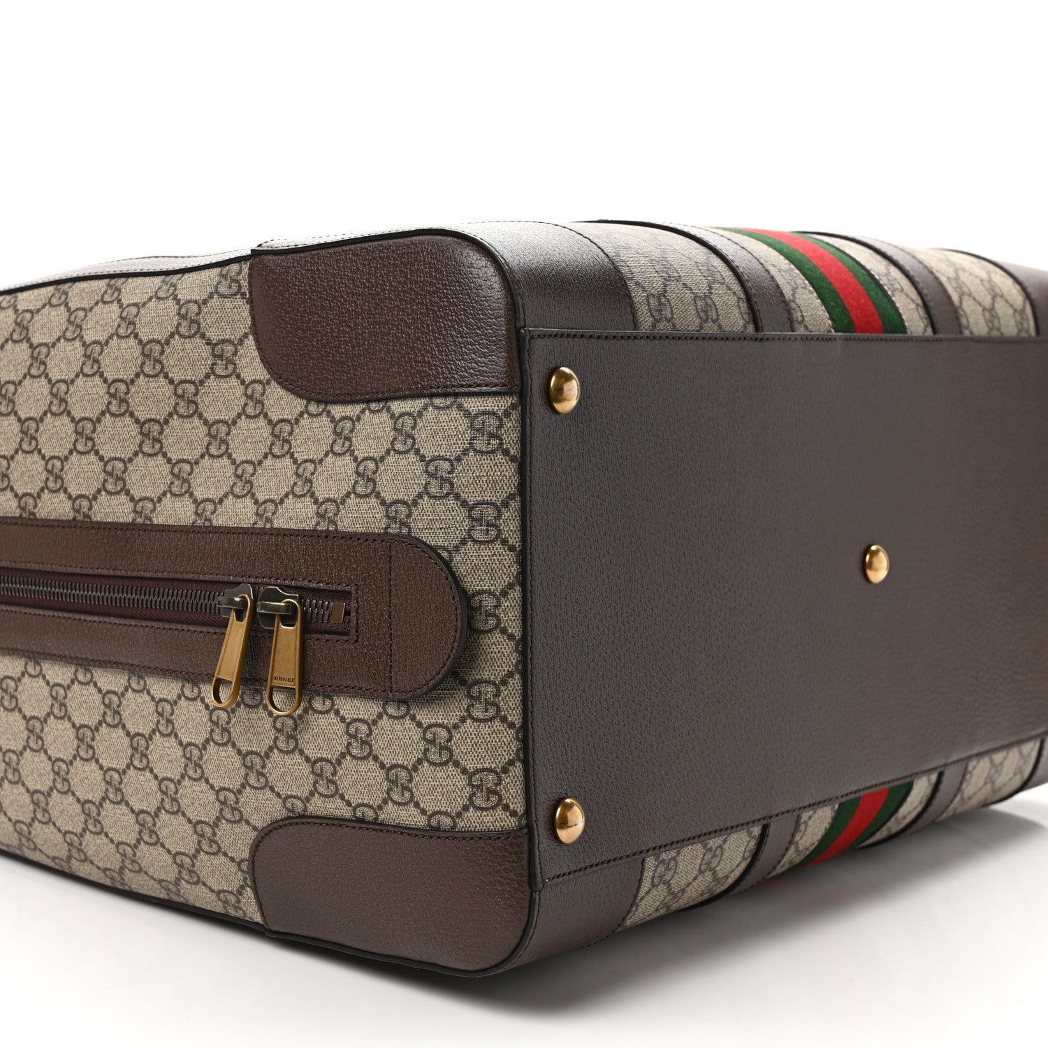 Gucci GG Supreme Monogram Textured Dollar Calfskin Web Savoy Duffle Bag Beige Ebony New Acero 7 of 8