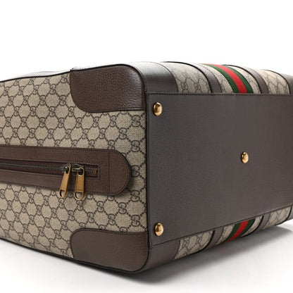 Gucci GG Supreme Monogram Textured Dollar Calfskin Web Savoy Duffle Bag Beige Ebony New Acero 7 of 8