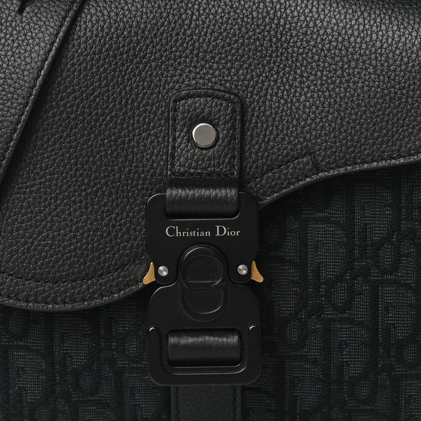 Oblique Jacquard Grained Calfskin Saddle Pouch With Strap Black
