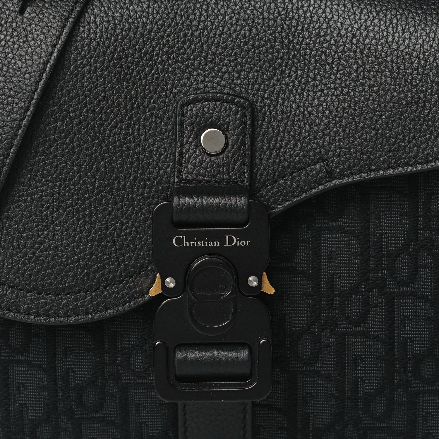 Christian Dior Oblique Jacquard Grained Calfskin Saddle Pouch With Strap Black 8 of 11