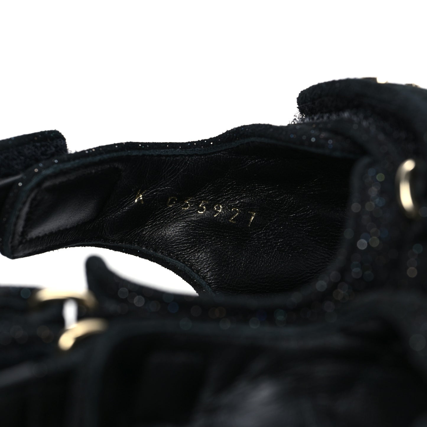 Suede Calfskin Glitter Crystal Velcro Dad Sandals 38 Black
