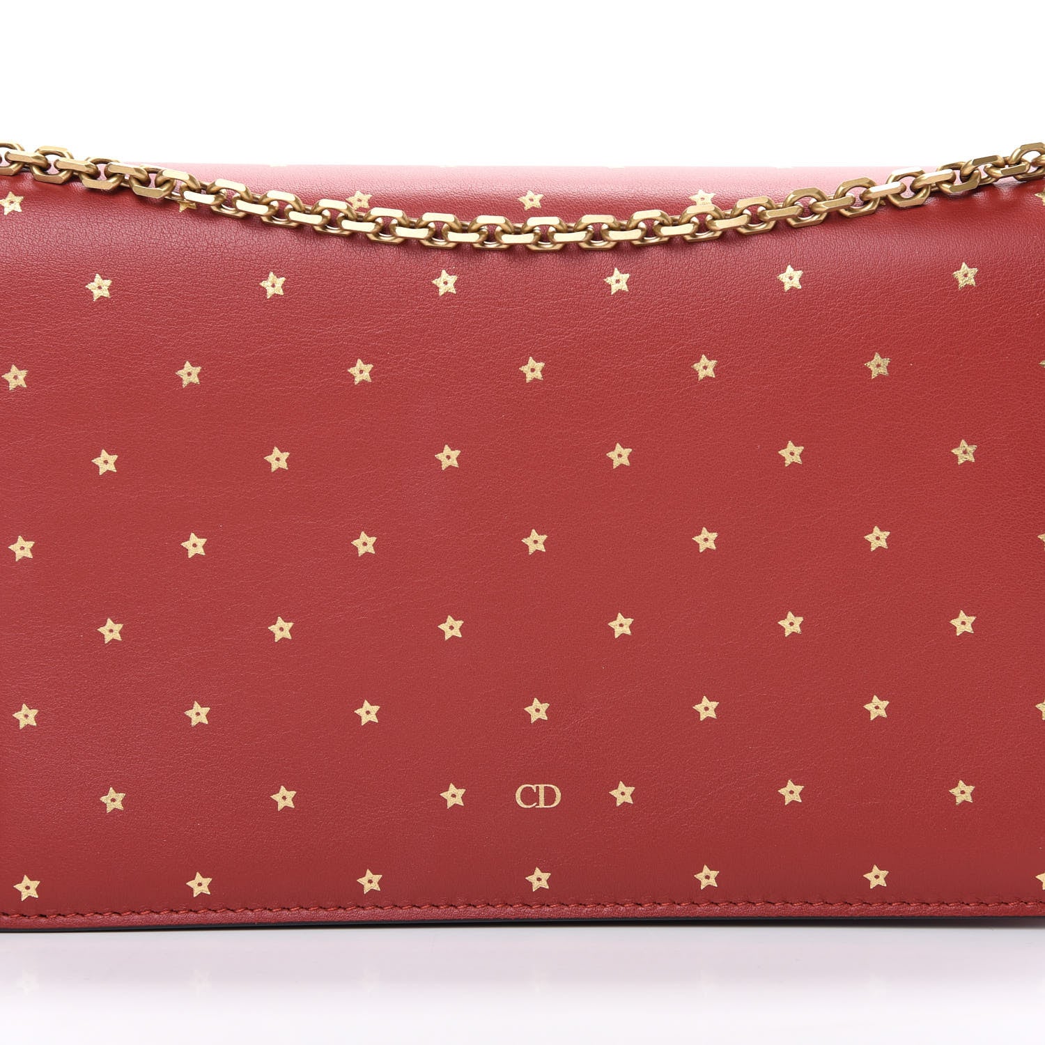 Christian Dior Calfskin Embossed Stars Wallet on Chain Rouge Gold 8 of 11