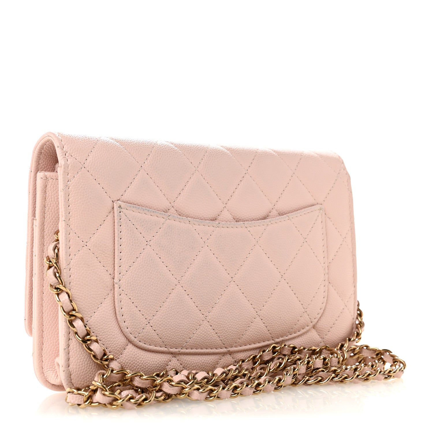 Chanel Caviar Quilted Crystal Enamel CC Wallet On Chain WOC Light Pink 3 of 15