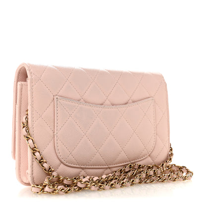 Chanel Caviar Quilted Crystal Enamel CC Wallet On Chain WOC Light Pink 3 of 15