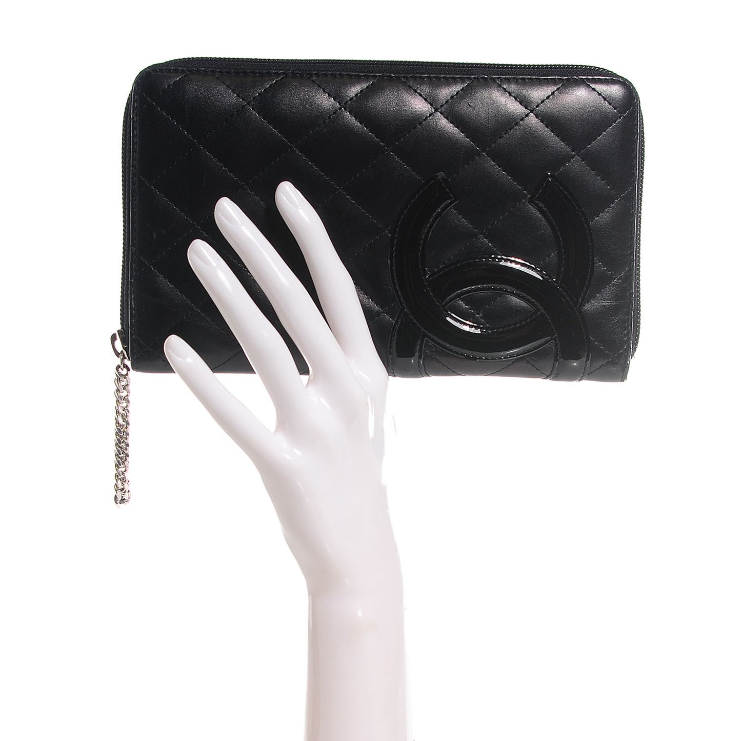 Calfskin Quilted Cambon Zip Around Organizer Wallet Black