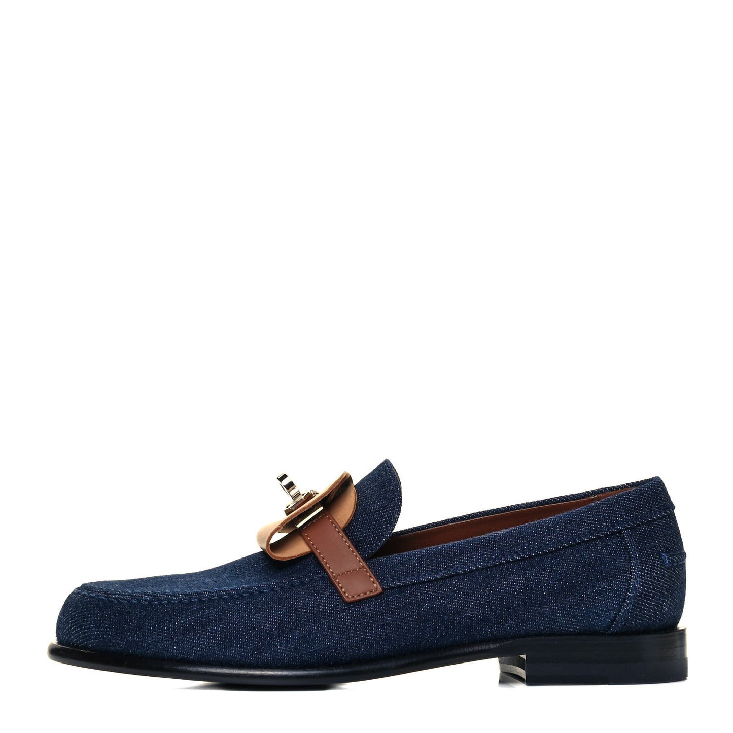 Denim Canvas Calfskin Womens Destin Loafer 36 Bleu Brut Gold