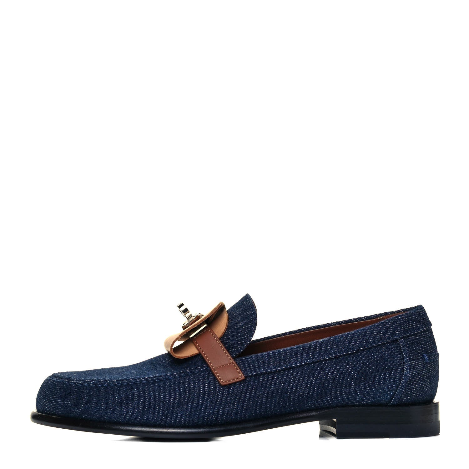 Hermes Denim Canvas Calfskin Womens Destin Loafer 36 Bleu Brut Gold 1 of 11