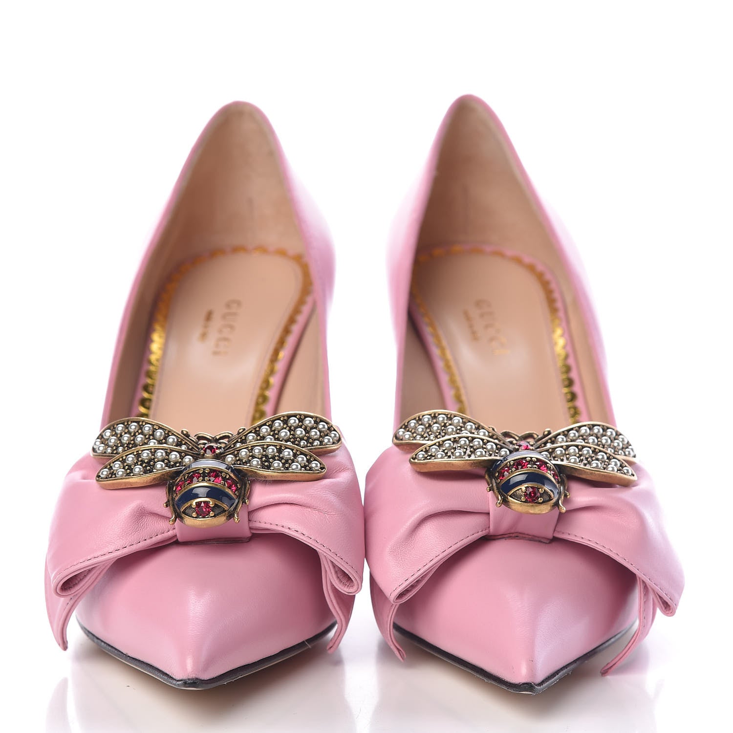 Gucci Nappa Queen Margaret Bow Mid Heel Pumps 38 Sugar Pink 2 of 11