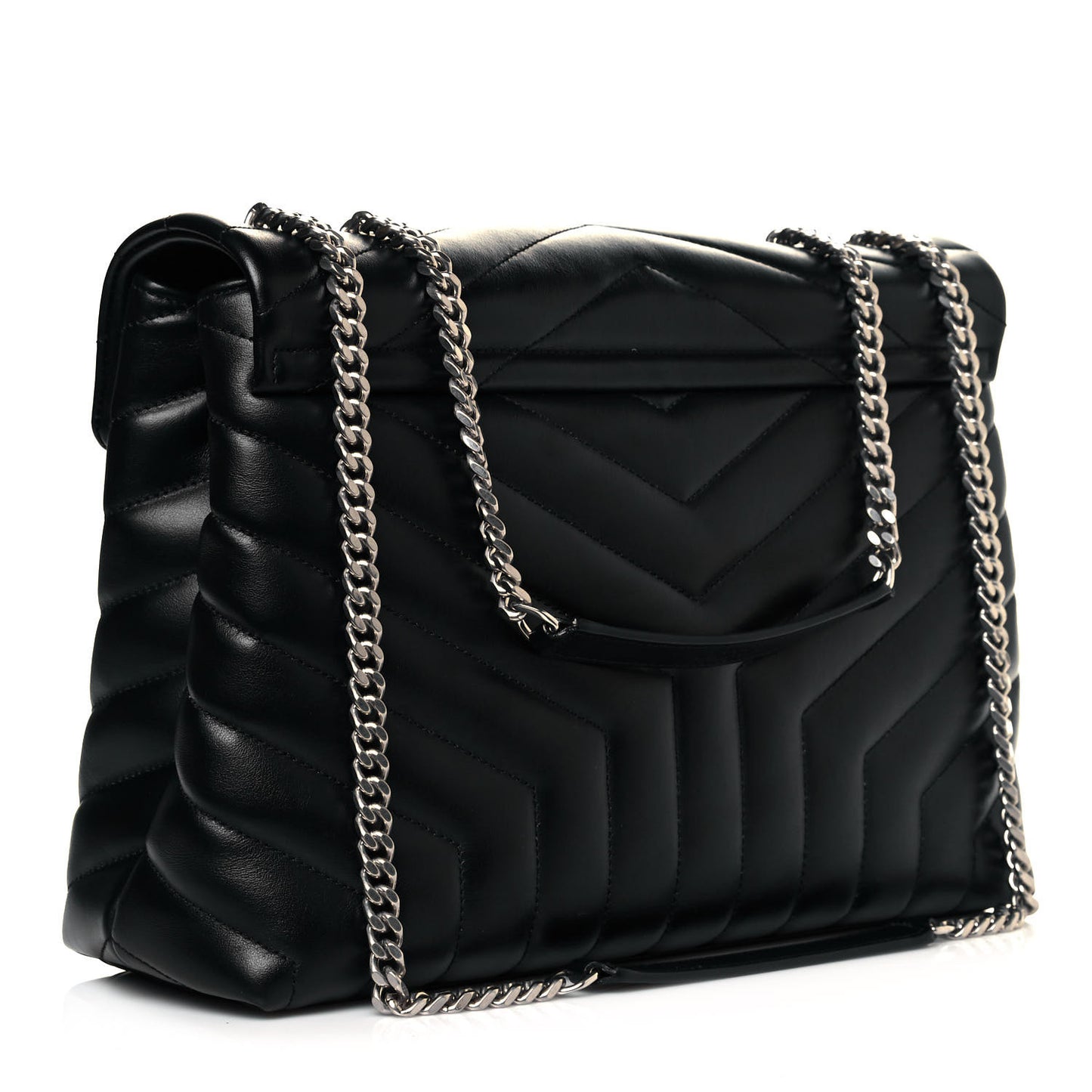 Calfskin Y Quilted Monogram Medium Loulou Chain Satchel Black