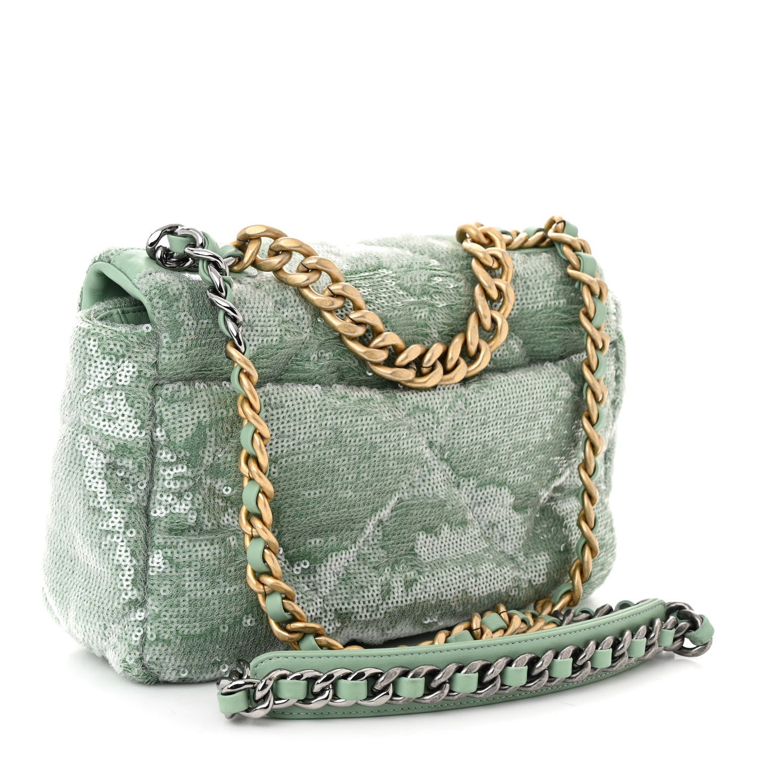 Chanel Sequin Quilted Medium Chanel 19 Flap Light Green 3 of 10