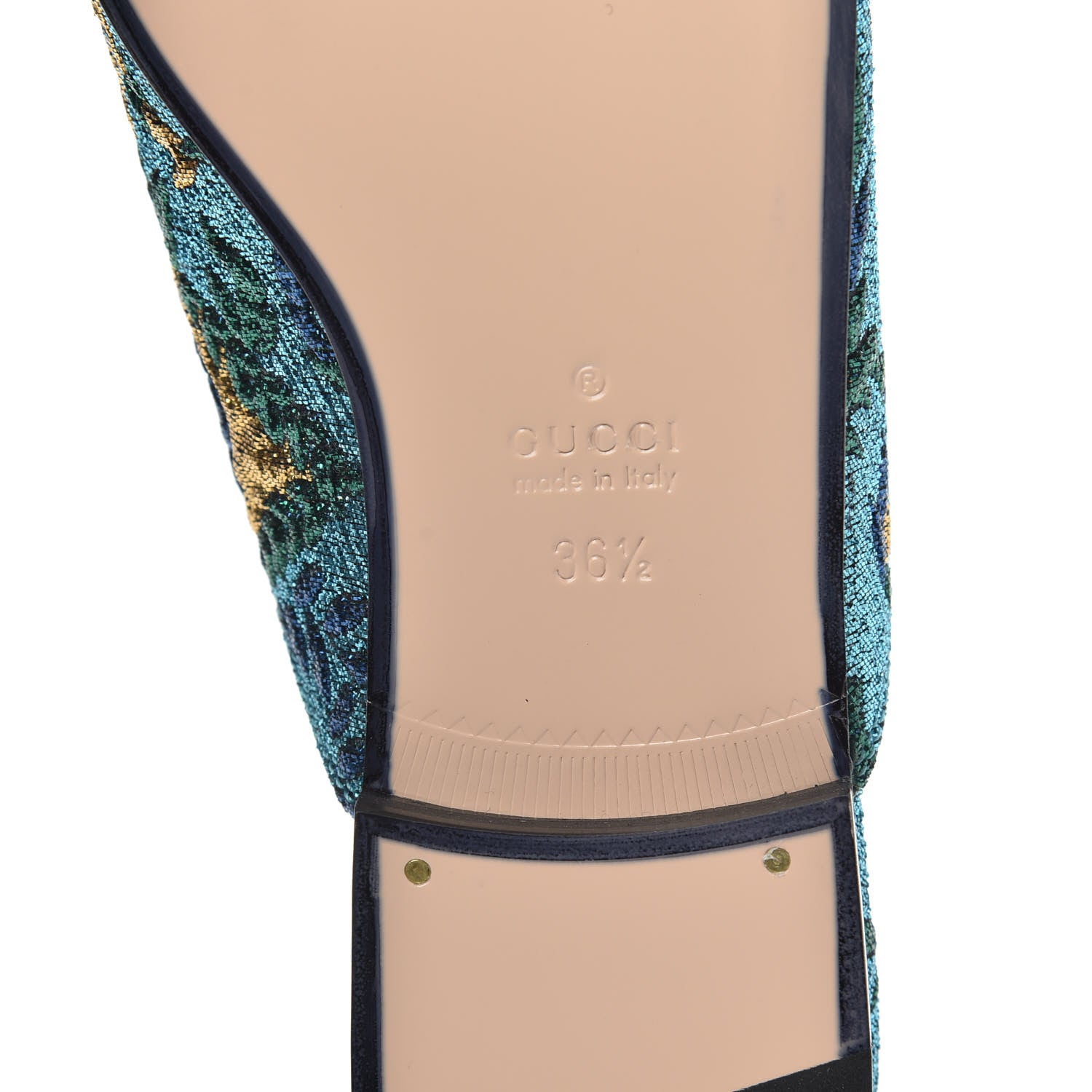 Gucci Iridescent Brocade Womens Princetown Slippers 36.5 Azure Multicolor Oro 8 of 10