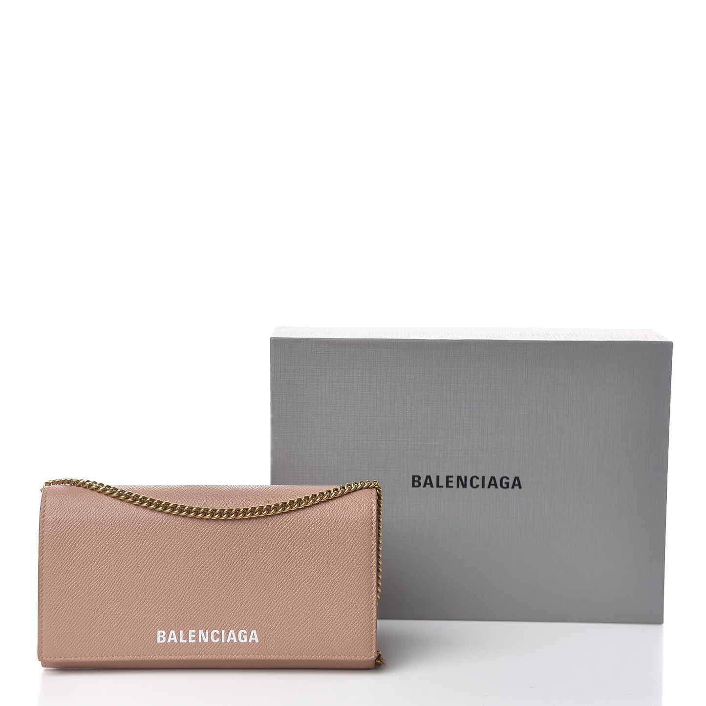 Signature Grained Calfskin Logo Ville Continental Wallet on Chain Beige