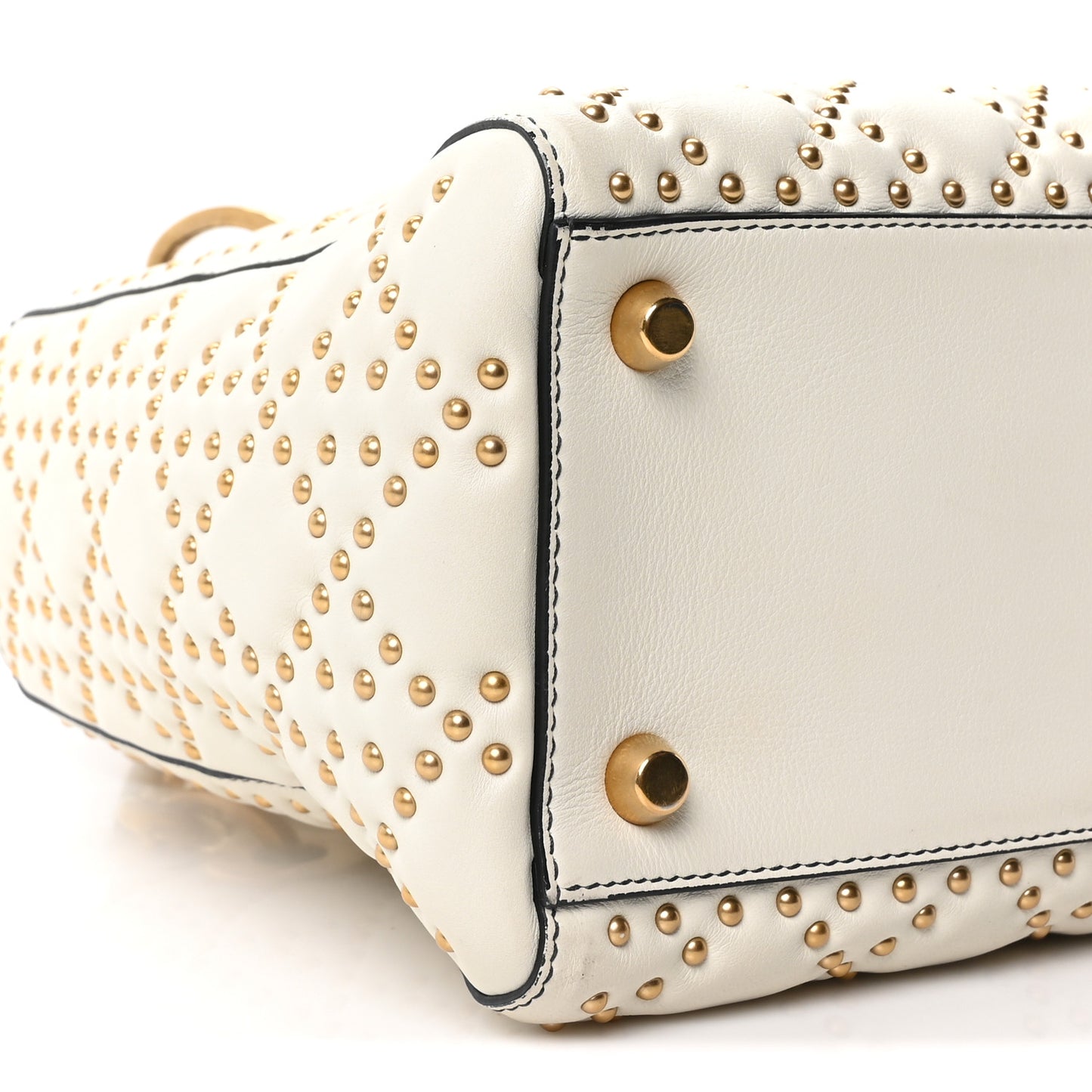 Calfskin Cannage Studded Medium Supple Lady Dior White