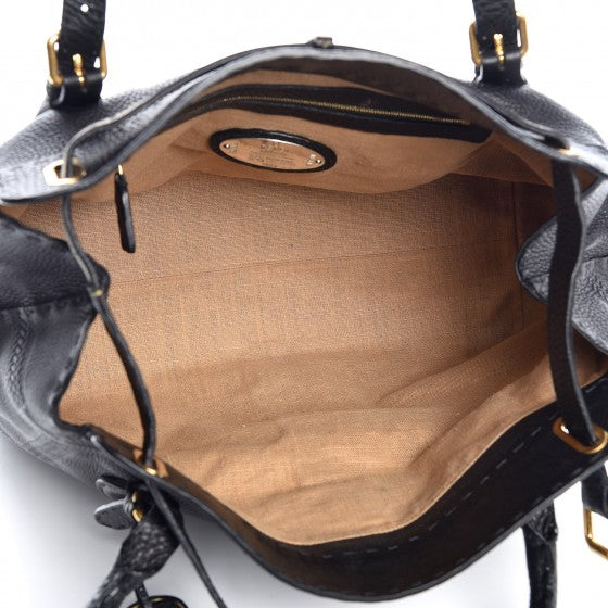 Calfskin Romano Selleria Large Villa Borghese Tote Black