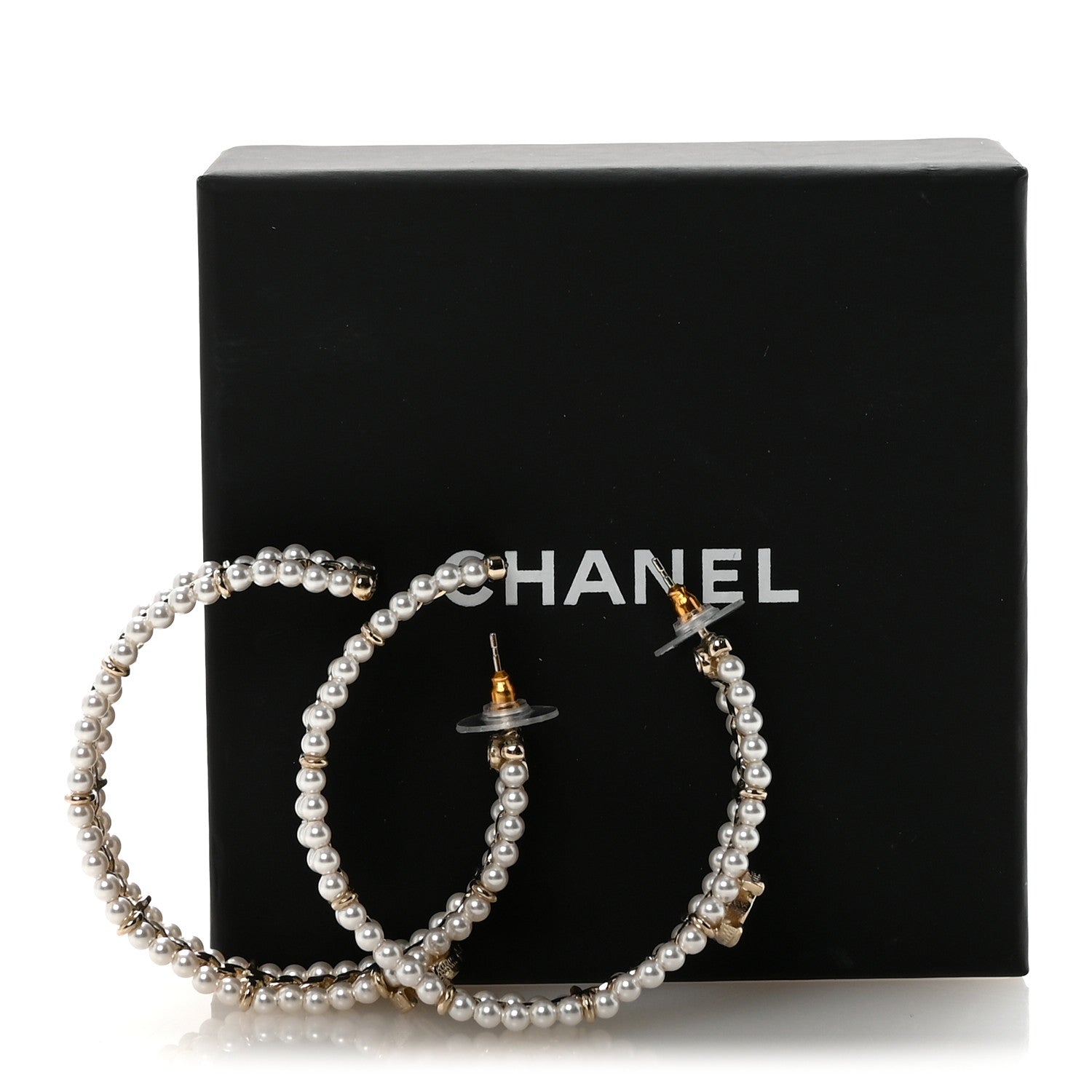 Chanel Pearl CC Chain Hoop Earrings Gold 5 of 5