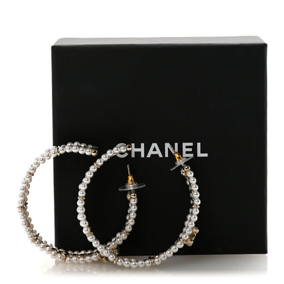 Chanel Pearl CC Chain Hoop Earrings Gold 5 of 5