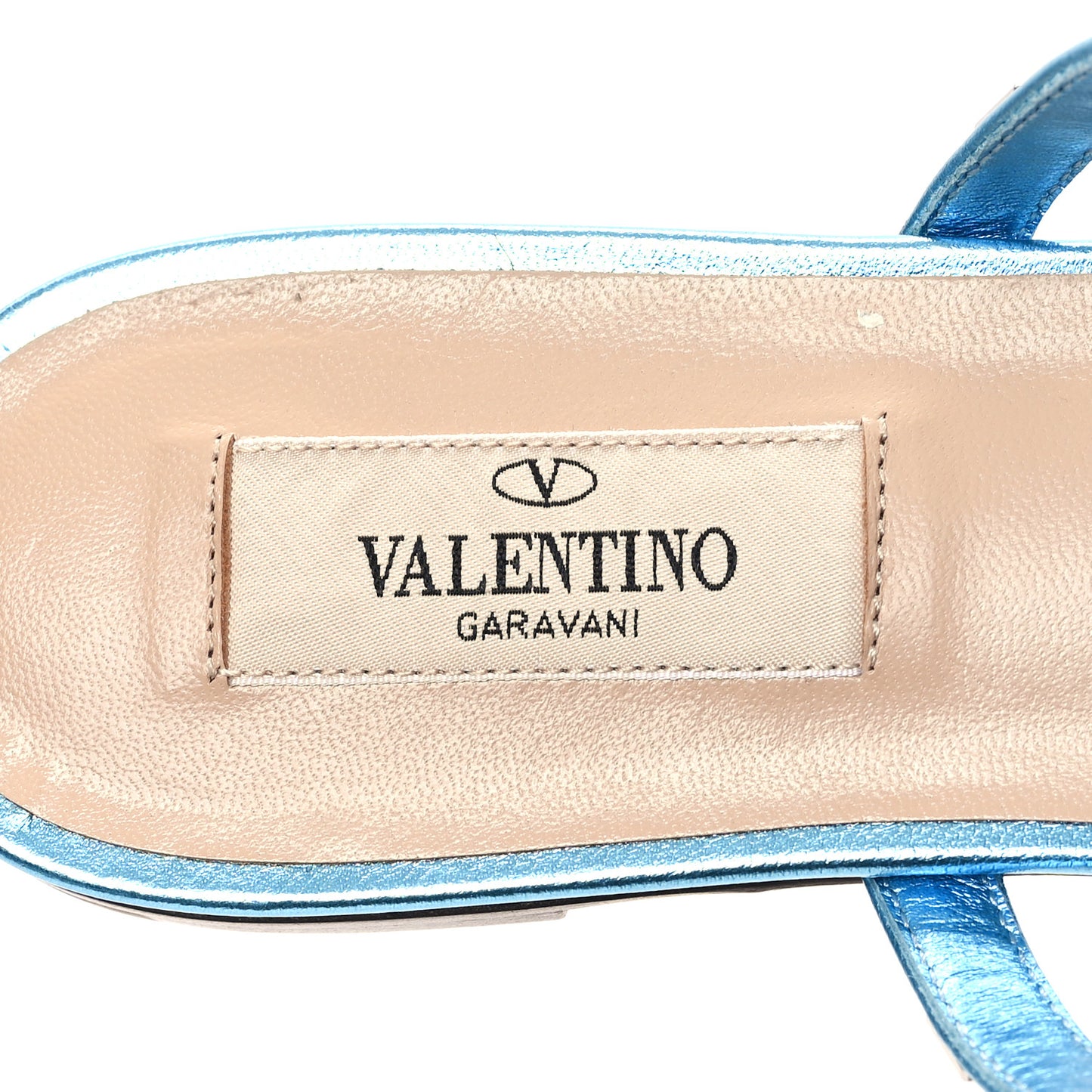 Metallic Nappa Rockstud Caged Flat Slide Sandals 36 Cerulean