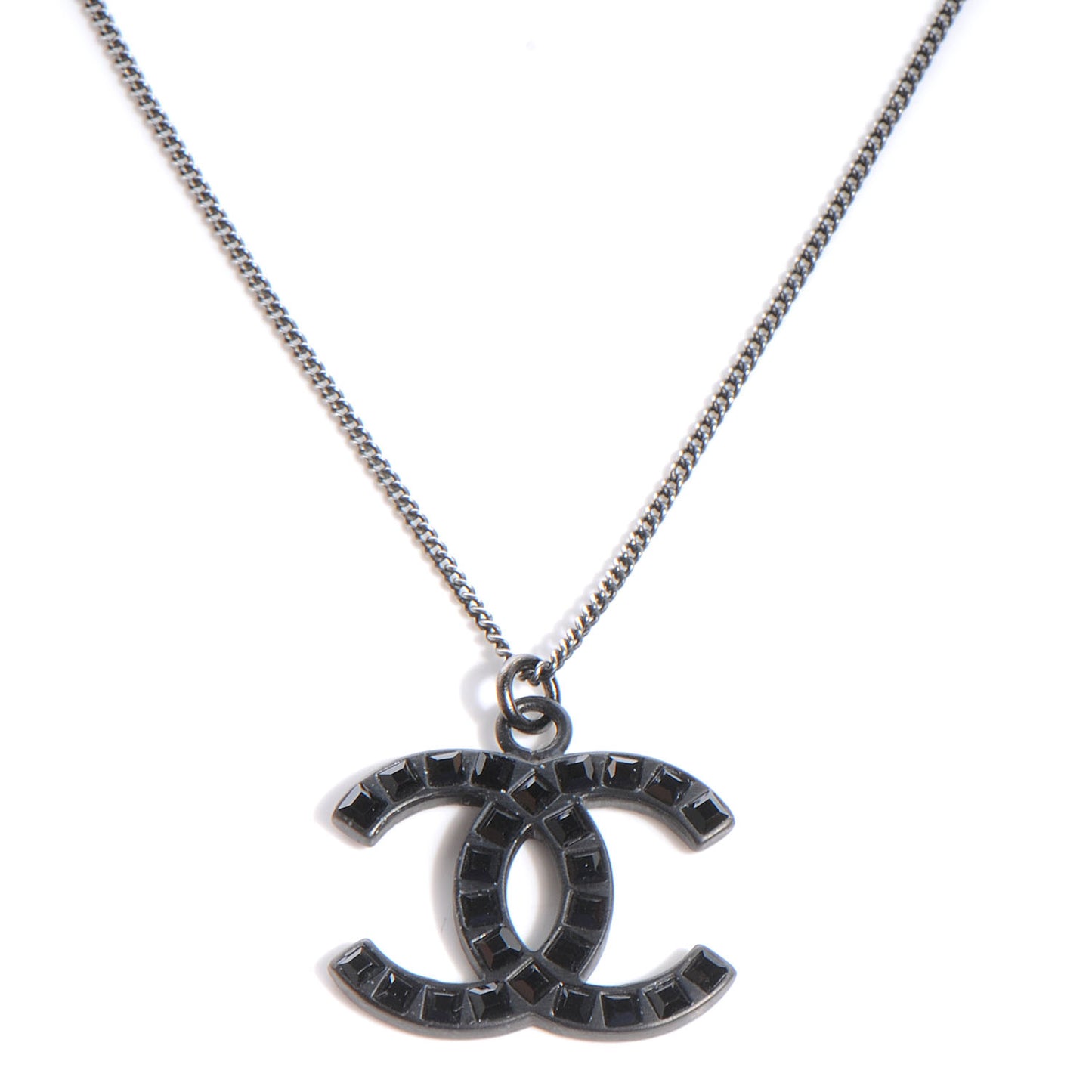 Crystal Baguette CC Necklace Dark Silver Black