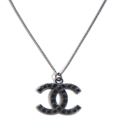 Chanel Crystal Baguette CC Necklace Dark Silver Black 1 of 5