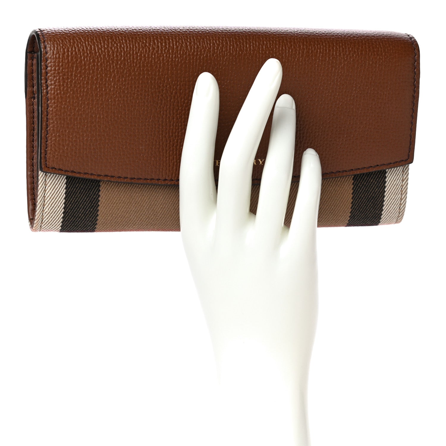Burberry Horseshoe Calfskin House Check Porter Continental Wallet Tan 2 of 15
