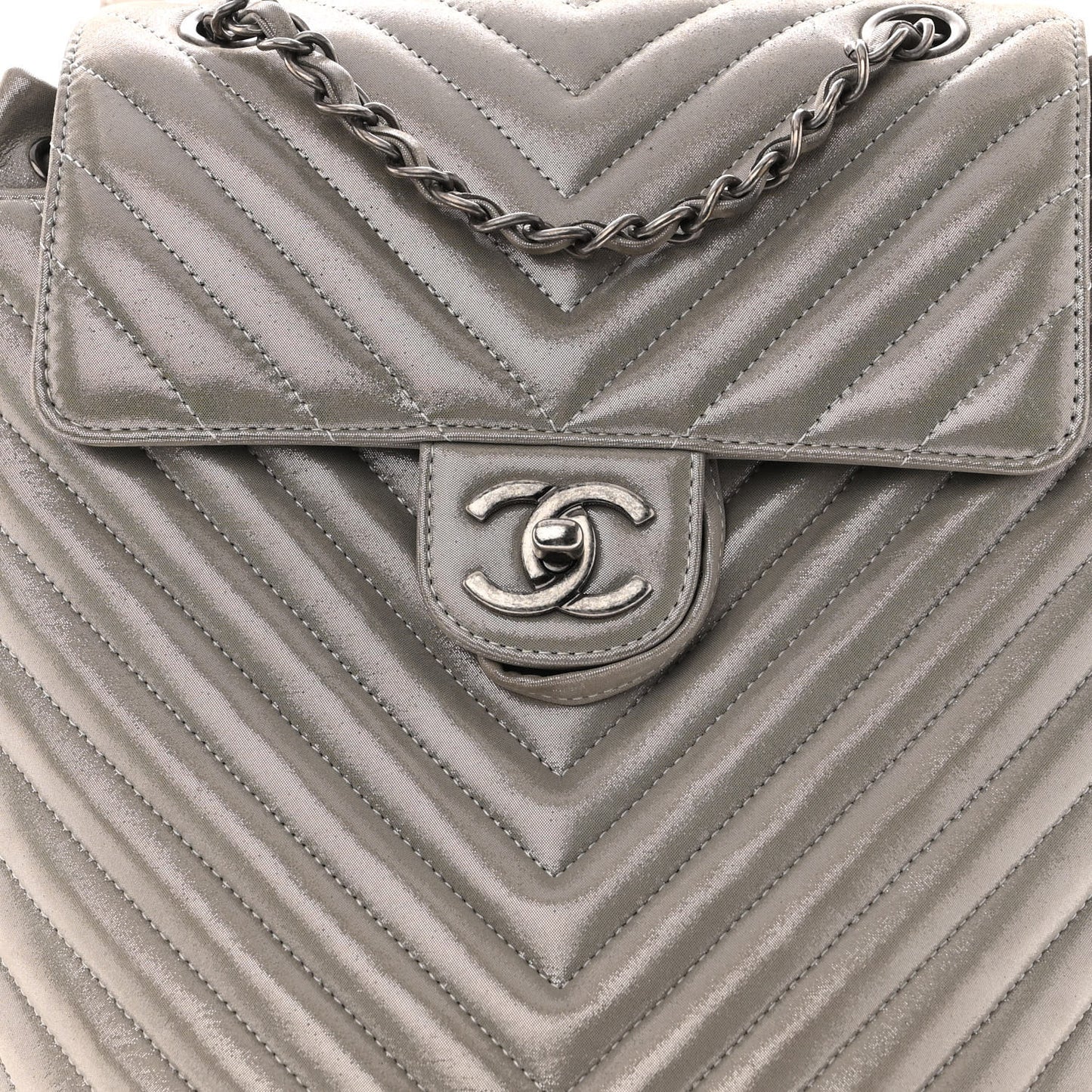 Iridescent Calfskin Chevron Quilted Small Urban Spirit Backpack Silver