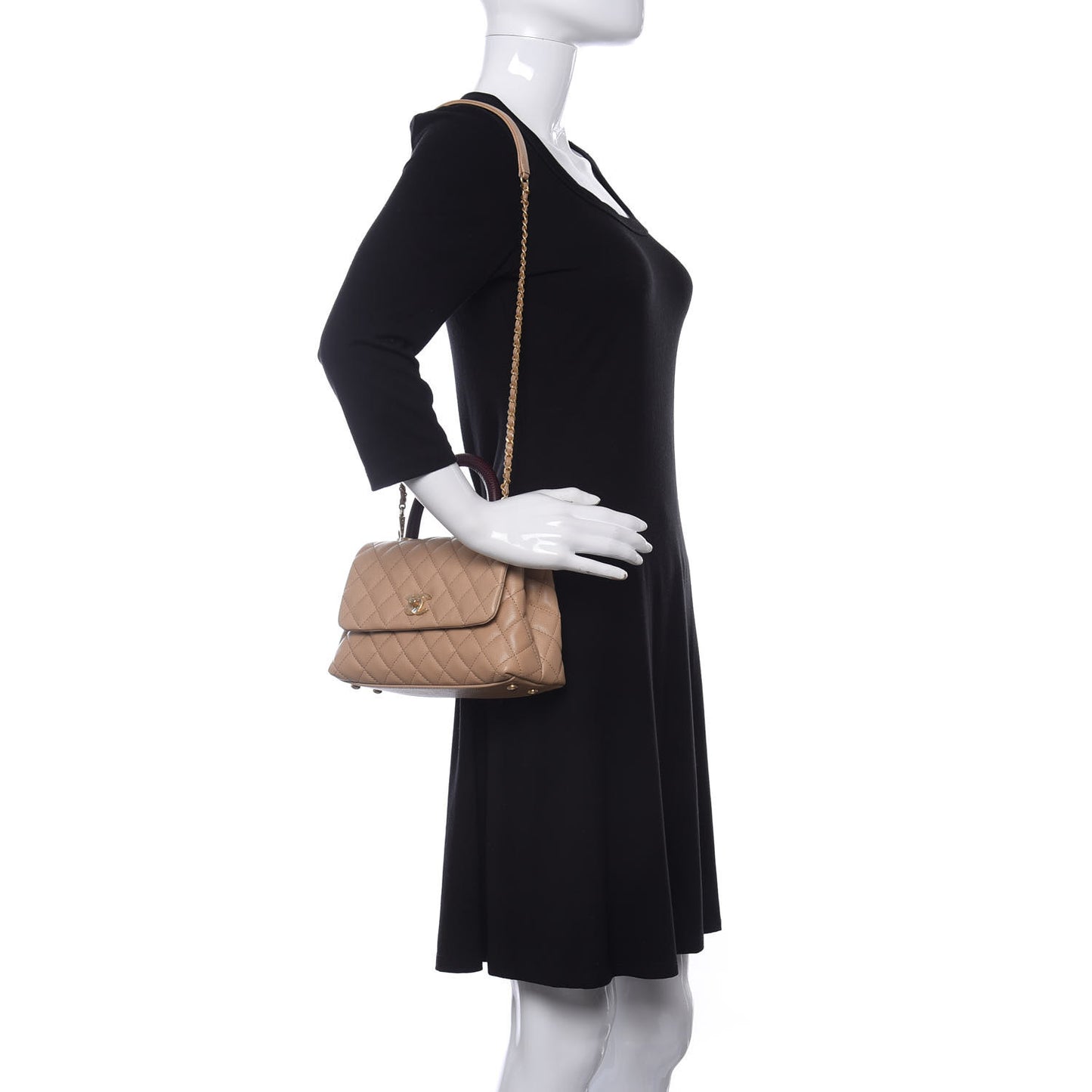 Caviar Lizard Embossed Quilted Mini Coco Handle Flap Beige