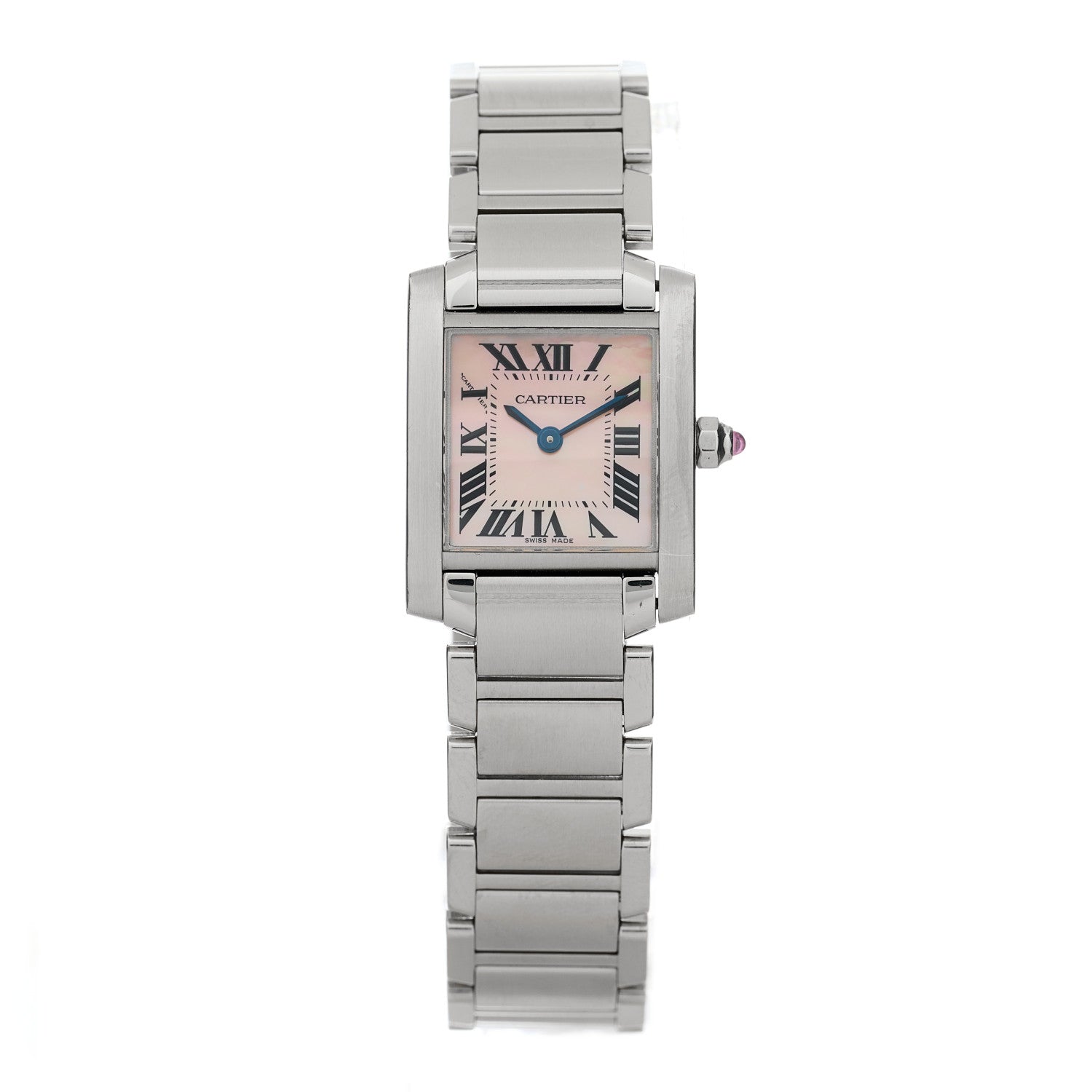 Cartier Stainless Steel Pink Mother of Pearl 20mm Tank Francaise Quartz Watch 1 of 4
