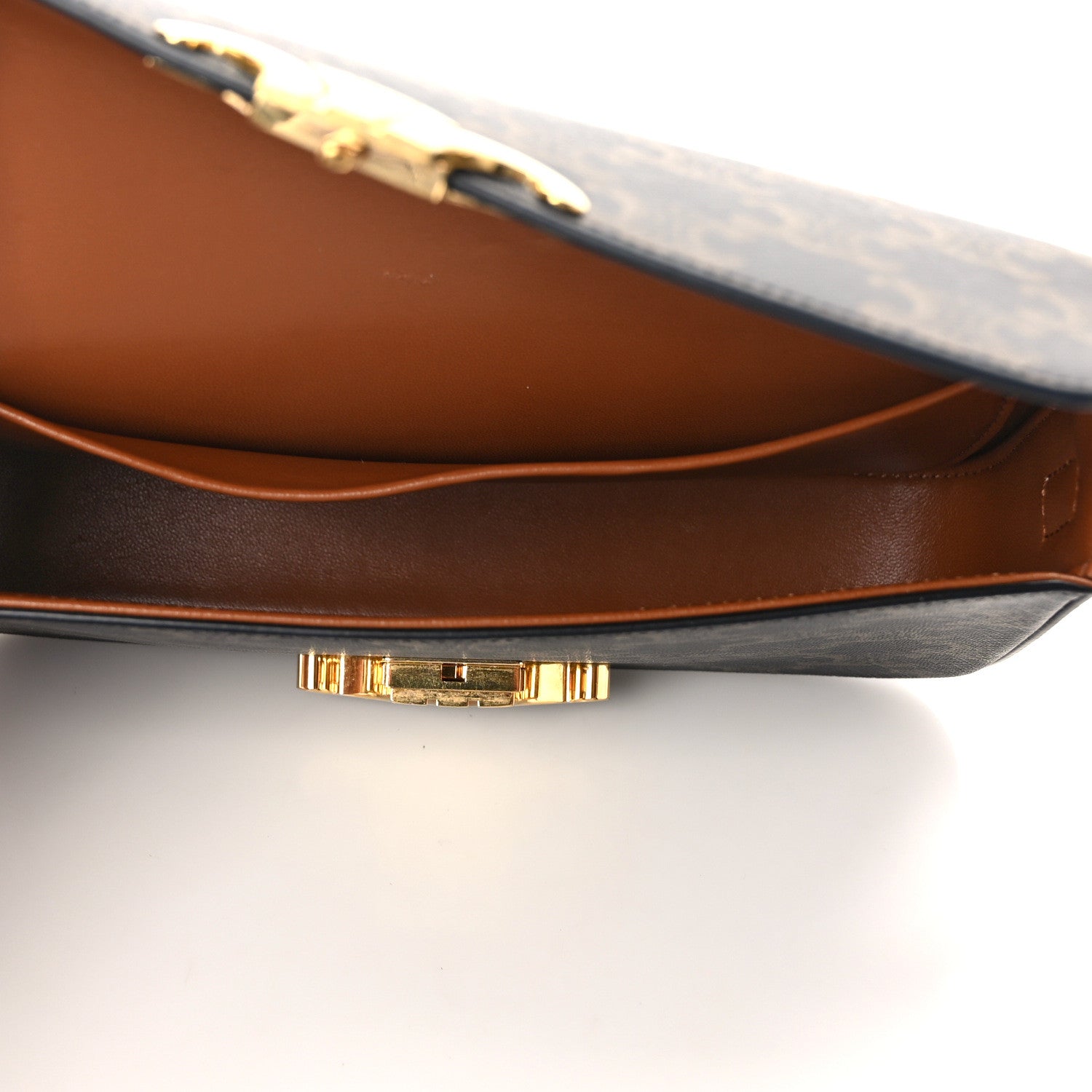 Celine Canvas Calfskin Triomphe Shoulder Bag Tan 4 of 9