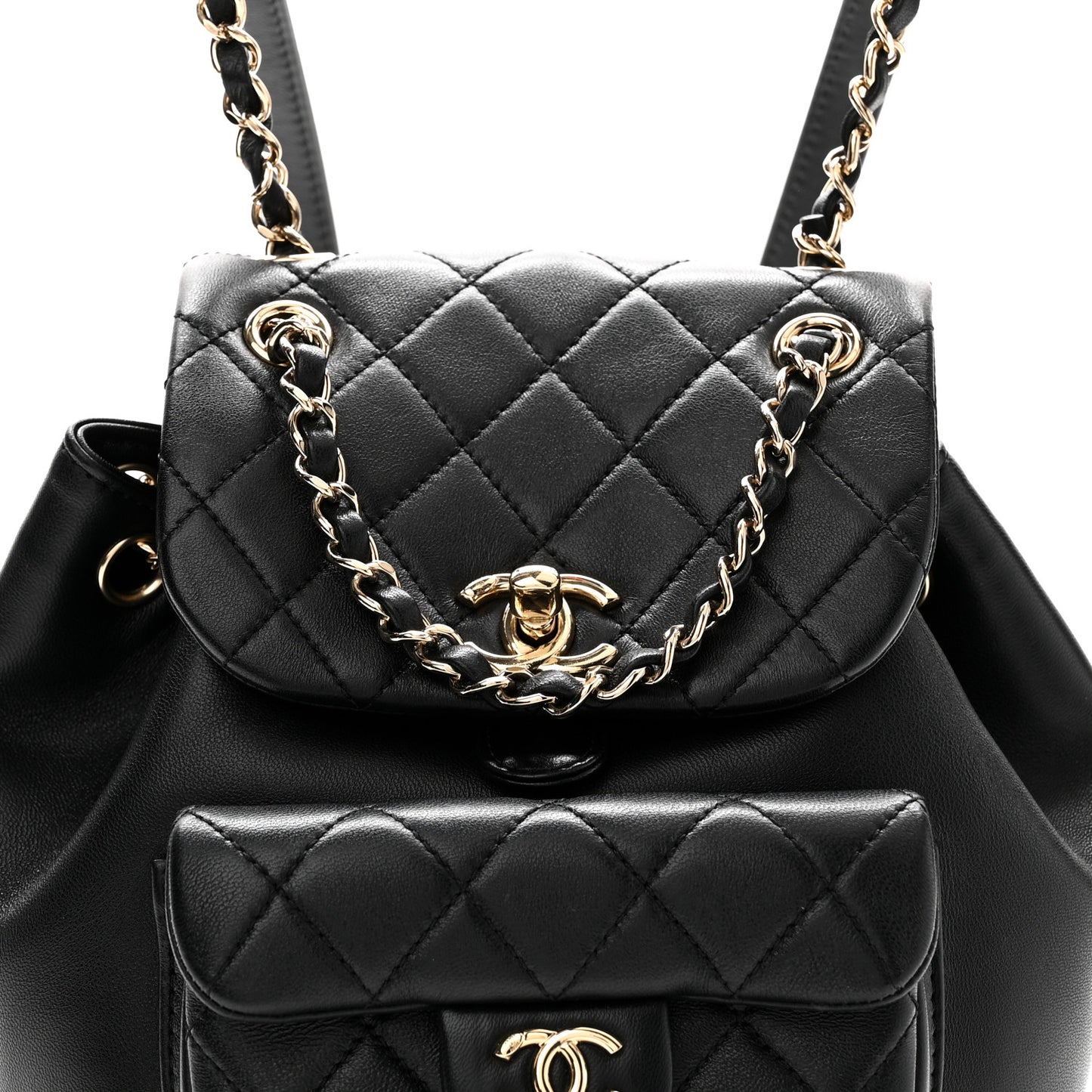 Lambskin Quilted Small Duma Drawstring Backpack Black