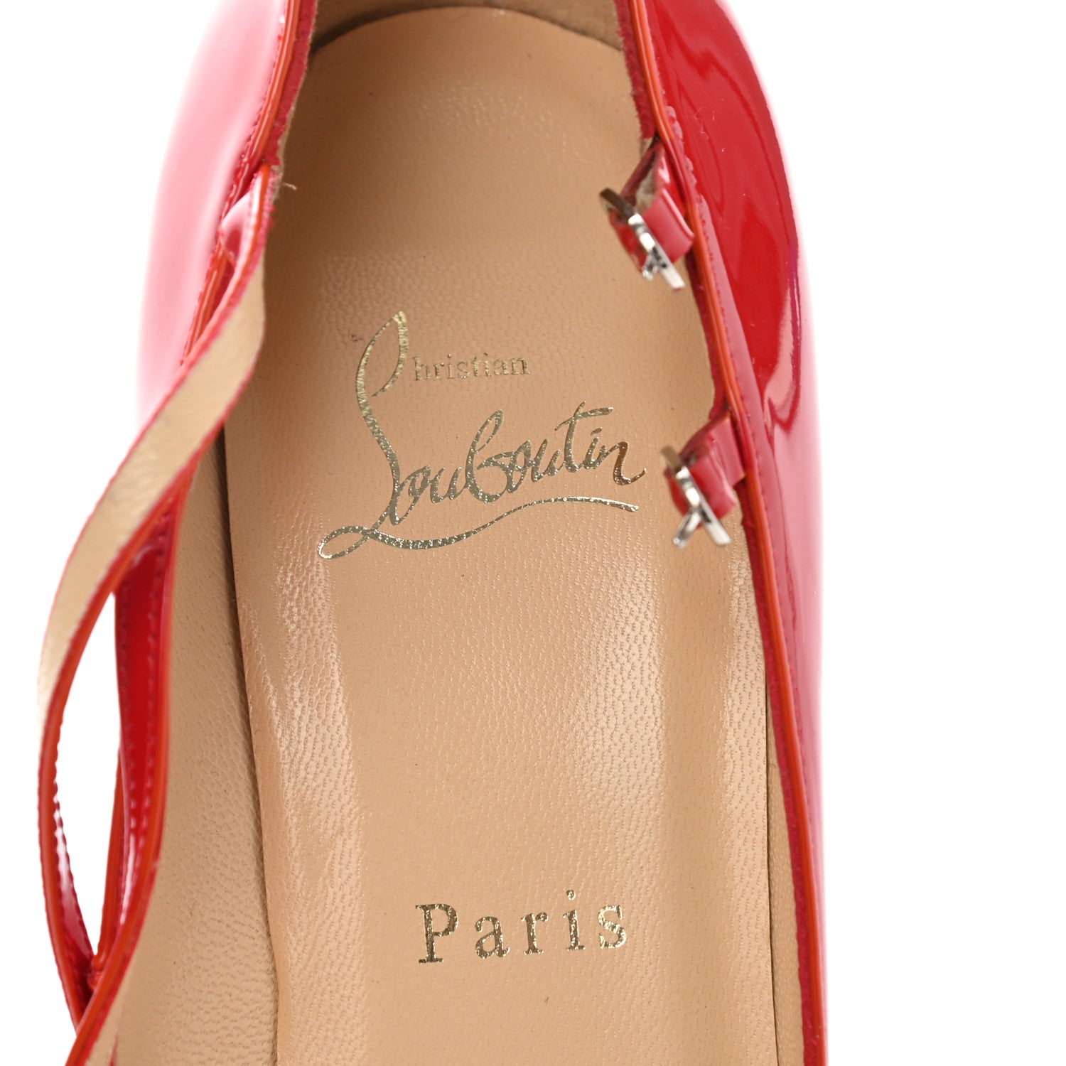 Christian Louboutin Patent V Neck 120 Pumps 38 Rouge Lipstick 8 of 14